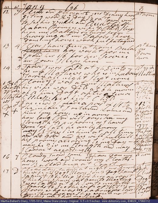 Jan. 12-17, 1796 diary page (image, 127K). Choose 'View Text' (at left) for faster download.