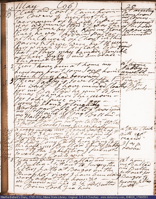 May 1-5, 1796 diary page (image, 138K). Choose 'View Text' (at left) for faster download.