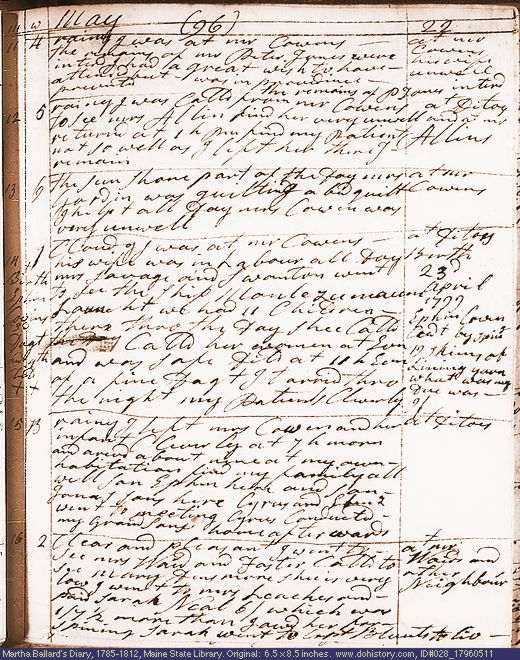 May 11-16, 1796 diary page (image, 136K). Choose 'View Text' (at left) for faster download.