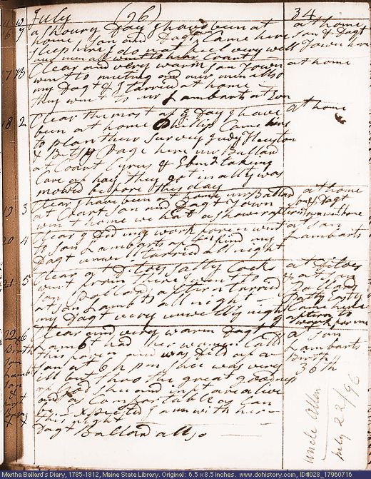 Jul. 16-22, 1796 diary page (image, 131K). Choose 'View Text' (at left) for faster download.
