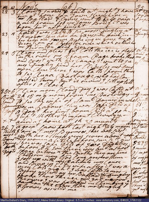 Nov. 22-26, 1796 diary page (image, 143K). Choose 'View Text' (at left) for faster download.