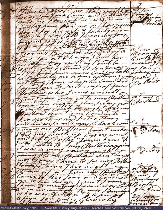 Feb. 7-12, 1797 diary page (image, 150K). Choose 'View Text' (at left) for faster download.