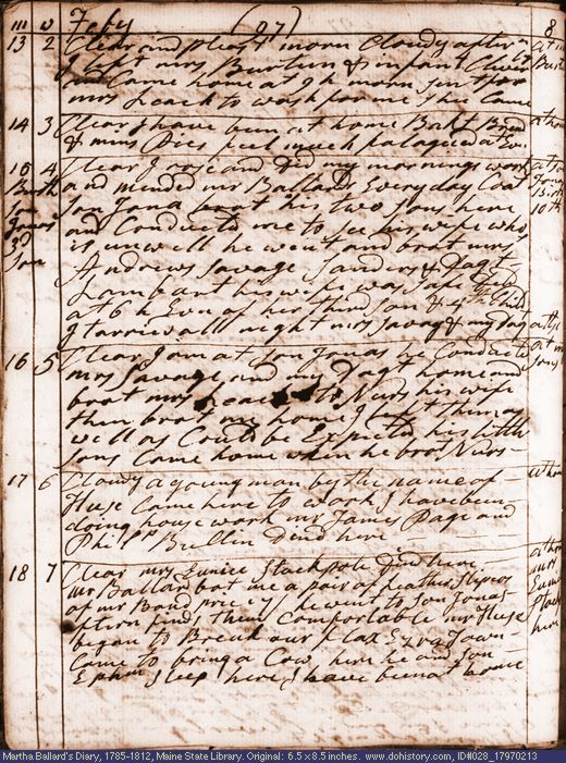 Feb. 13-18, 1797 diary page (image, 137K). Choose 'View Text' (at left) for faster download.