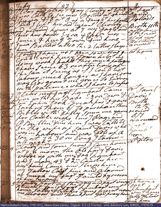 Feb. 19-23, 1797 diary page (image, 148K). Choose 'View Text' (at left) for faster download.
