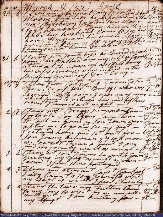Mar. 30-Apr. 5, 1797 diary page (image, 134K). Choose 'View Text' (at left) for faster download.