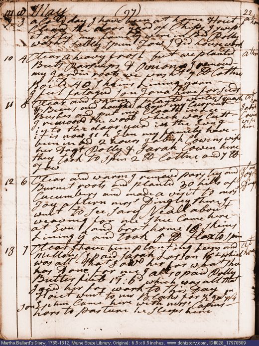 May 9-13, 1797 diary page (image, 134K). Choose 'View Text' (at left) for faster download.