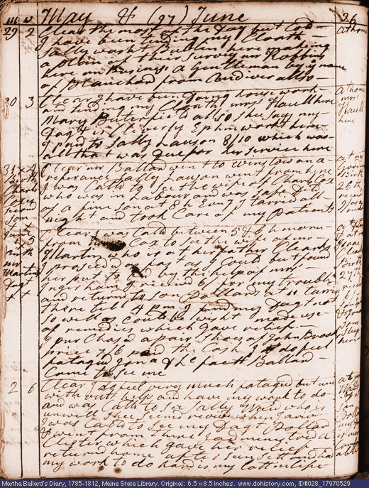 May 29-Jun. 2, 1797 diary page (image, 142K). Choose 'View Text' (at left) for faster download.