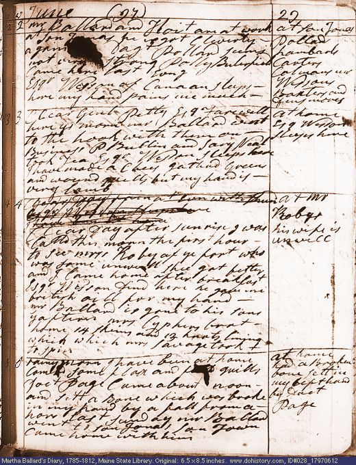 Jun. 12-15, 1797 diary page (image, 136K). Choose 'View Text' (at left) for faster download.