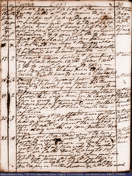 Jun. 16-21, 1797 diary page (image, 142K). Choose 'View Text' (at left) for faster download.