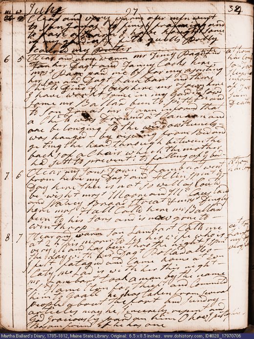 Jul. 6-8, 1797 diary page (image, 134K). Choose 'View Text' (at left) for faster download.