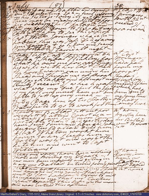 Jul. 9-13, 1797 diary page (image, 143K). Choose 'View Text' (at left) for faster download.