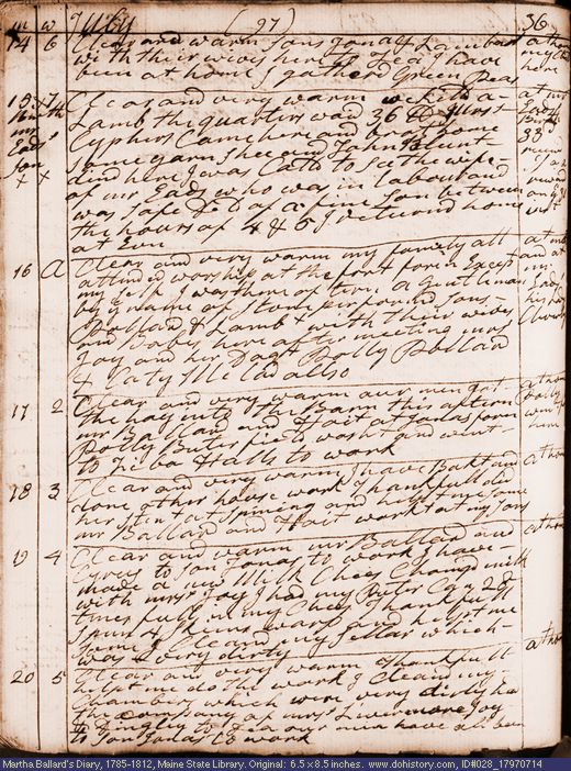 Jul. 14-20, 1797 diary page (image, 140K). Choose 'View Text' (at left) for faster download.