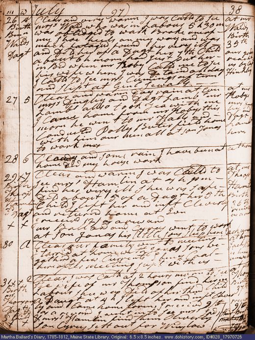 Jul. 26-31, 1797 diary page (image, 143K). Choose 'View Text' (at left) for faster download.