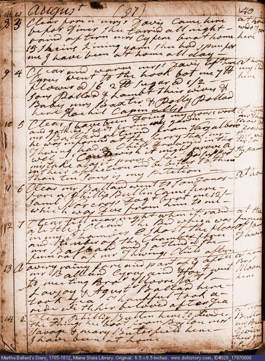 Aug. 8-14, 1797 diary page (image, 141K). Choose 'View Text' (at left) for faster download.