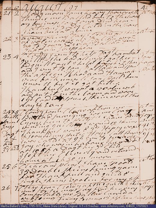 Aug. 21-26, 1797 diary page (image, 121K). Choose 'View Text' (at left) for faster download.