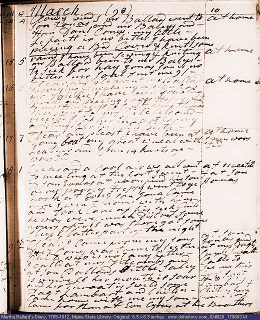 Mar. 14-19, 1798 diary page (image, 124K). Choose 'View Text' (at left) for faster download.