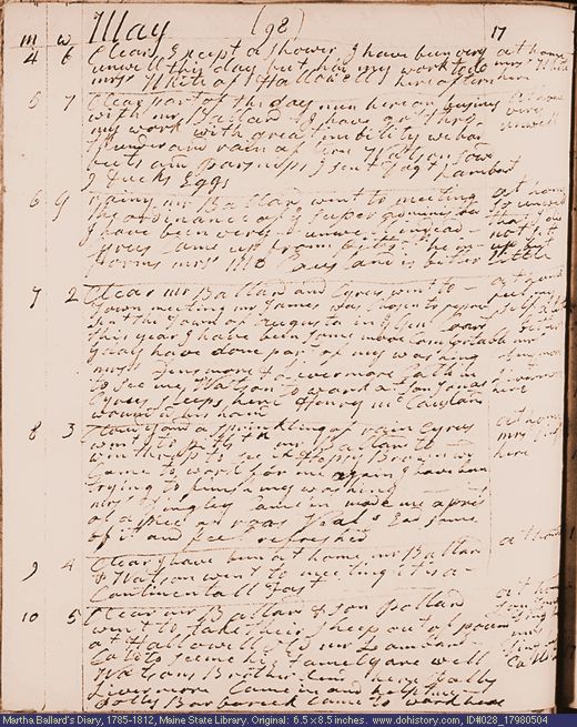 May 4-10, 1798 diary page (image, 107K). Choose 'View Text' (at left) for faster download.