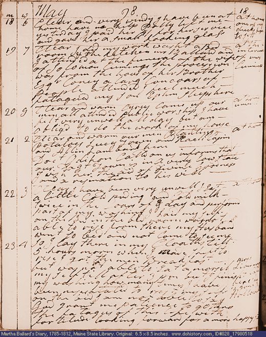 May 18-23, 1798 diary page (image, 120K). Choose 'View Text' (at left) for faster download.
