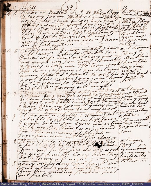 May 24-29, 1798 diary page (image, 128K). Choose 'View Text' (at left) for faster download.