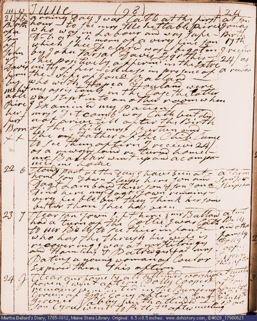 Jun. 21-24, 1798 diary page (image, 127K). Choose 'View Text' (at left) for faster download.