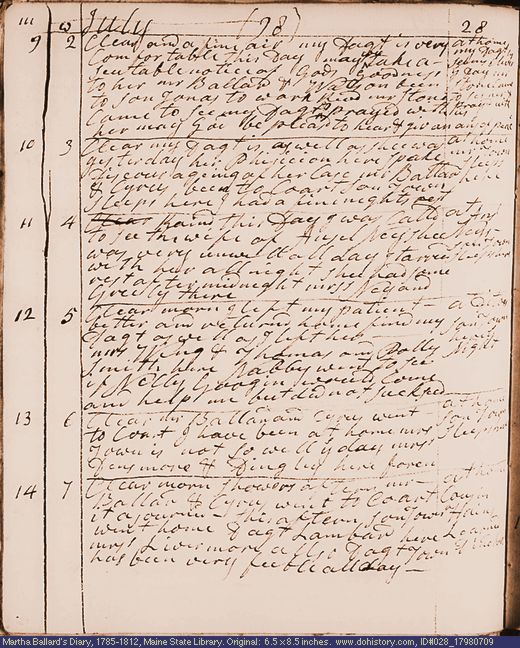Jul. 9-14, 1798 diary page (image, 110K). Choose 'View Text' (at left) for faster download.