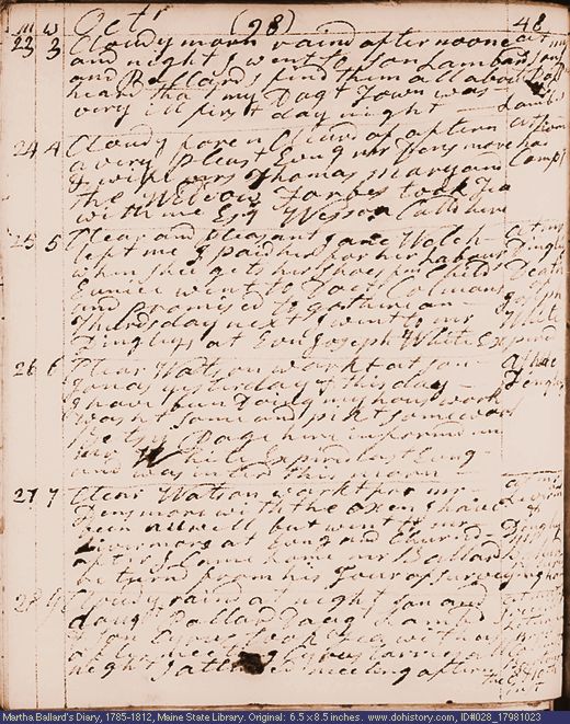 Oct. 23-28, 1798 diary page (image, 116K). Choose 'View Text' (at left) for faster download.