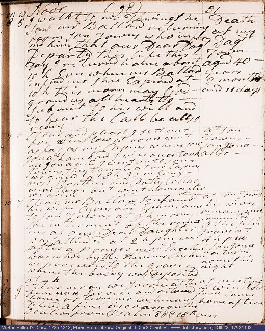 Nov. 8-11, 1798 diary page (image, 115K). Choose 'View Text' (at left) for faster download.