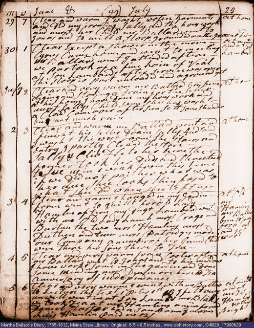 Jun. 29-Jul. 5, 1799 diary page (image, 130K). Choose 'View Text' (at left) for faster download.