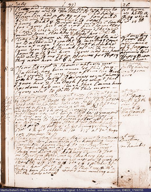 Jul. 6-10, 1799 diary page (image, 128K). Choose 'View Text' (at left) for faster download.