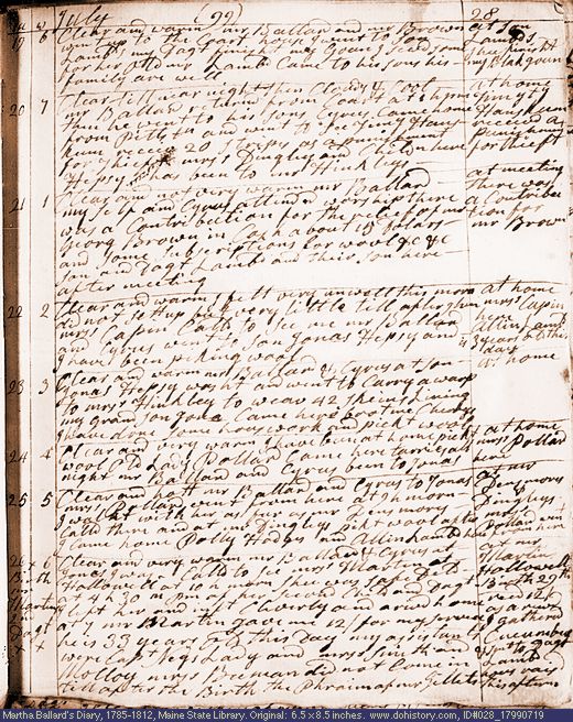 Jul. 19-26, 1799 diary page (image, 142K). Choose 'View Text' (at left) for faster download.