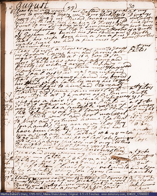 Aug. 1-5, 1799 diary page (image, 137K). Choose 'View Text' (at left) for faster download.