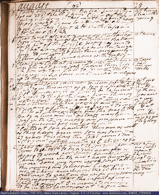 Aug. 29-Sep. 2, 1799 diary page (image, 131K). Choose 'View Text' (at left) for faster download.