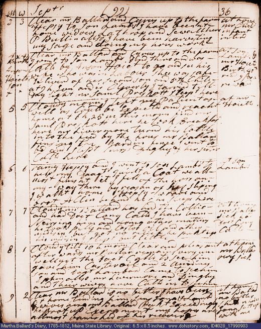 Sep. 3-9, 1799 diary page (image, 126K). Choose 'View Text' (at left) for faster download.