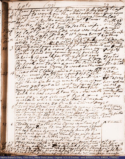 Sep. 23-28, 1799 diary page (image, 141K). Choose 'View Text' (at left) for faster download.