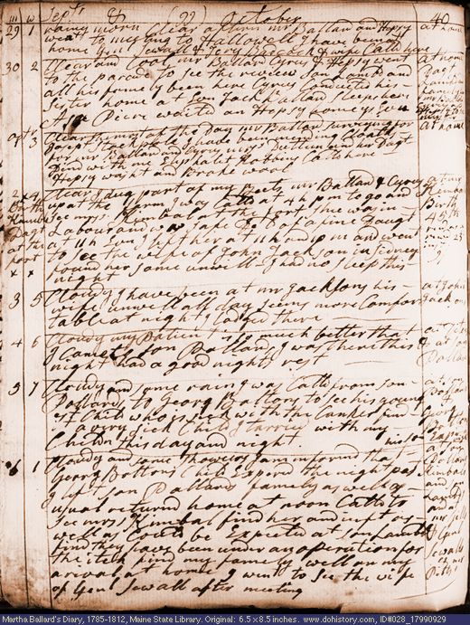Sep. 29-Oct. 6, 1799 diary page (image, 139K). Choose 'View Text' (at left) for faster download.