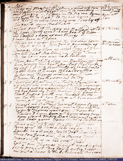 Nov. 24-30, 1799 diary page (image, 117K). Choose 'View Text' (at left) for faster download.
