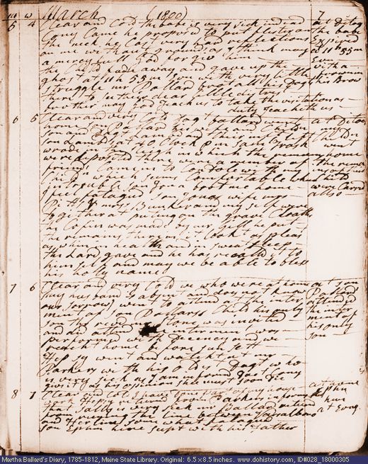 Mar. 5-8, 1800 diary page (image, 124K). Choose 'View Text' (at left) for faster download.