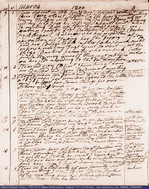 Mar. 9-16, 1800 diary page (image, 126K). Choose 'View Text' (at left) for faster download.