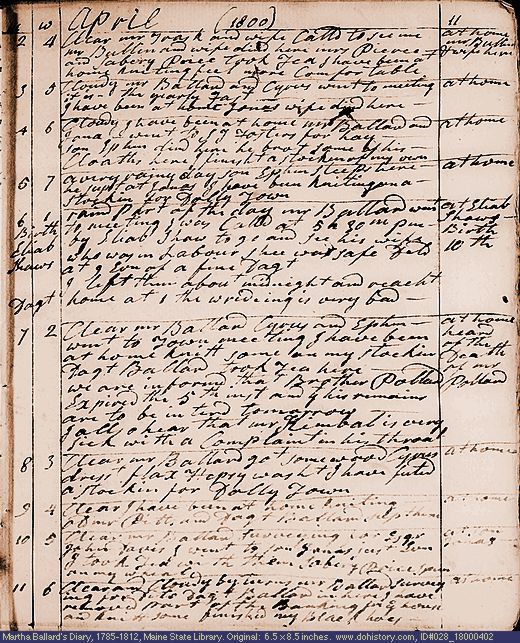 Apr. 2-11, 1800 diary page (image, 144K). Choose 'View Text' (at left) for faster download.