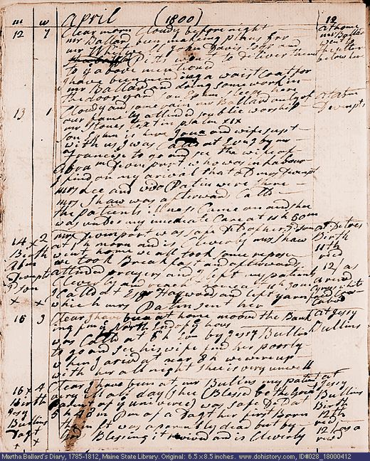 Apr. 12-16, 1800 diary page (image, 142K). Choose 'View Text' (at left) for faster download.