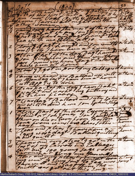 Oct. 18-29, 1800 diary page (image, 133K). Choose 'View Text' (at left) for faster download.