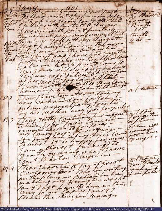 Jan. 11-14, 1801 diary page (image, 128K). Choose 'View Text' (at left) for faster download.
