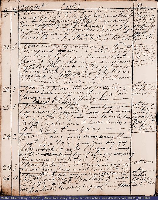 Aug. 20-26, 1801 diary page (image, 137K). Choose 'View Text' (at left) for faster download.