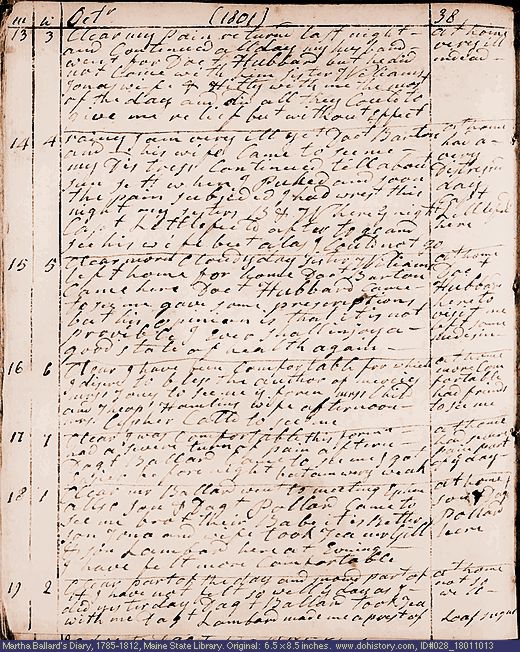 Oct. 13-19, 1801 diary page (image, 137K). Choose 'View Text' (at left) for faster download.