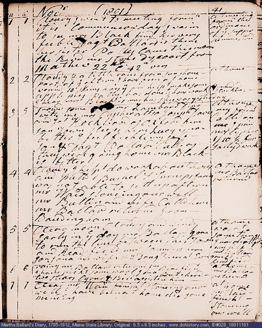 Nov. 1-7, 1801 diary page (image, 124K). Choose 'View Text' (at left) for faster download.