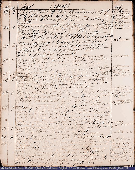 Dec. 19-29, 1801 diary page (image, 118K). Choose 'View Text' (at left) for faster download.