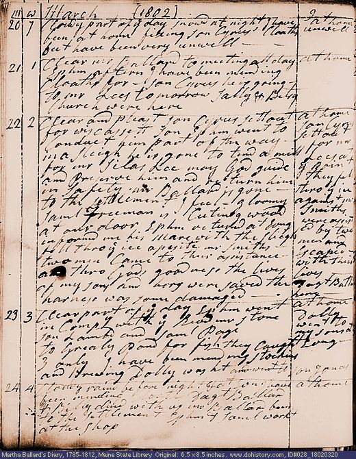 Mar. 20-24, 1802 diary page (image, 141K). Choose 'View Text' (at left) for faster download.