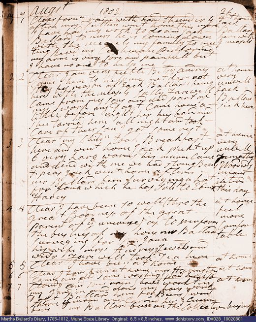 Aug. 1-7, 1802 diary page (image, 122K). Choose 'View Text' (at left) for faster download.