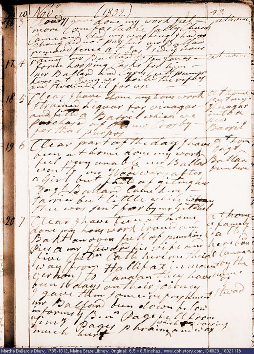 Nov. 16-20, 1802 diary page (image, 119K). Choose 'View Text' (at left) for faster download.