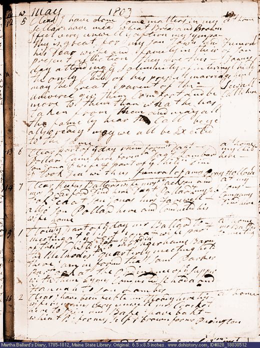 May 12-16, 1803 diary page (image, 118K). Choose 'View Text' (at left) for faster download.